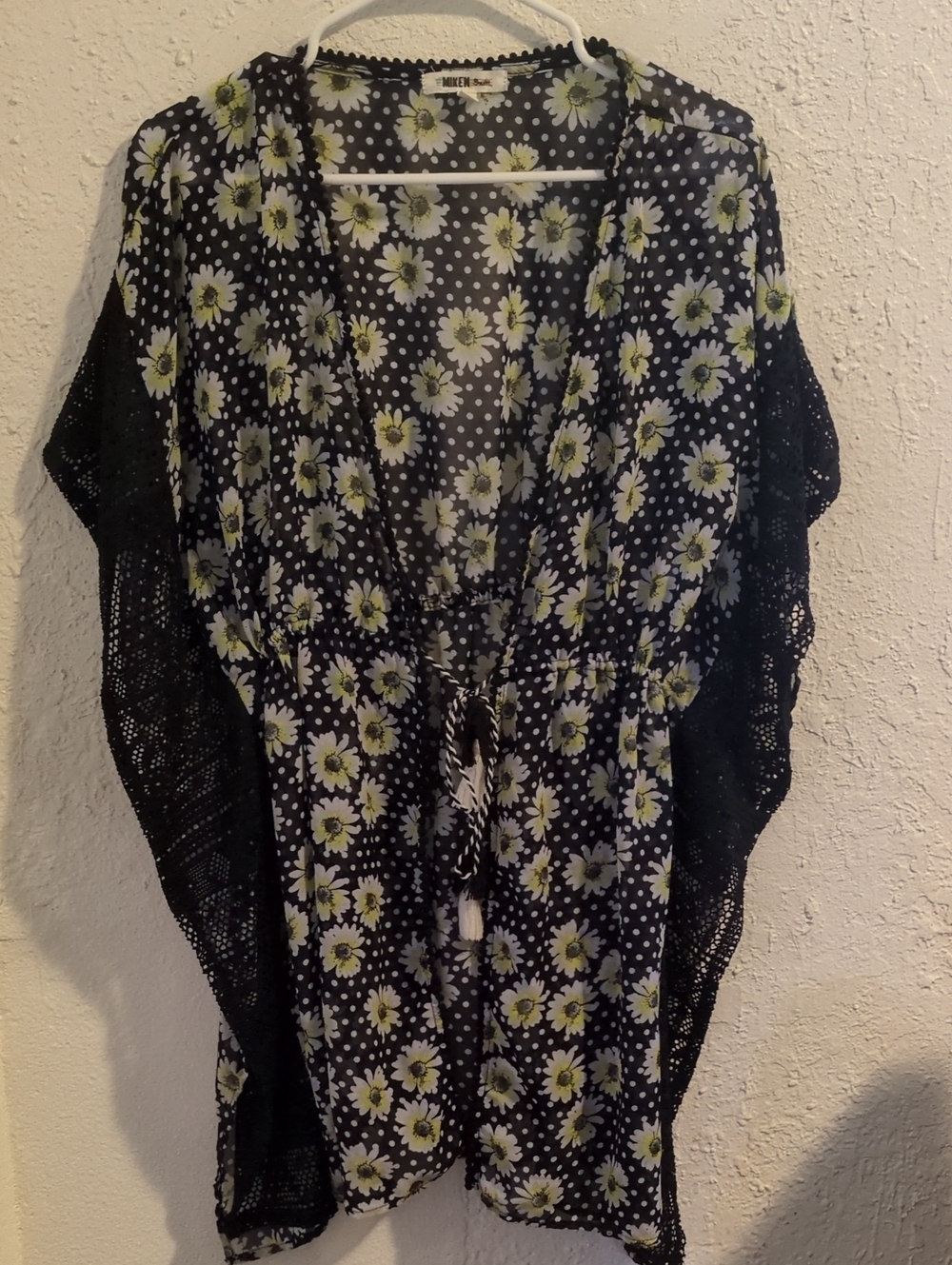 Black Floral & Polka Dot Swim Cover-Up Kimono
